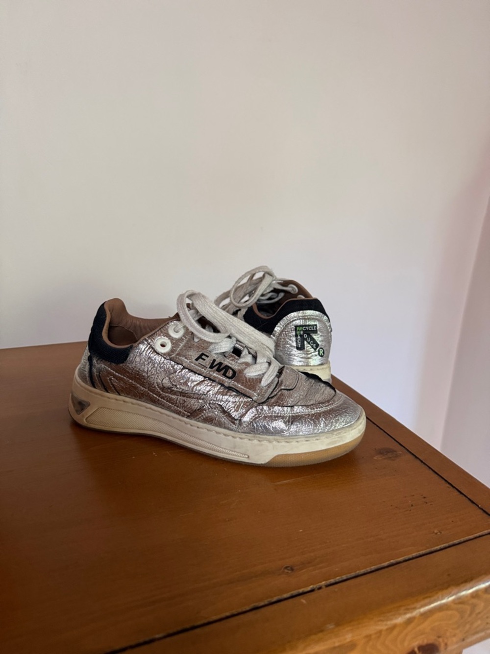 Designer Metallic Silver Low-Top Sneakers